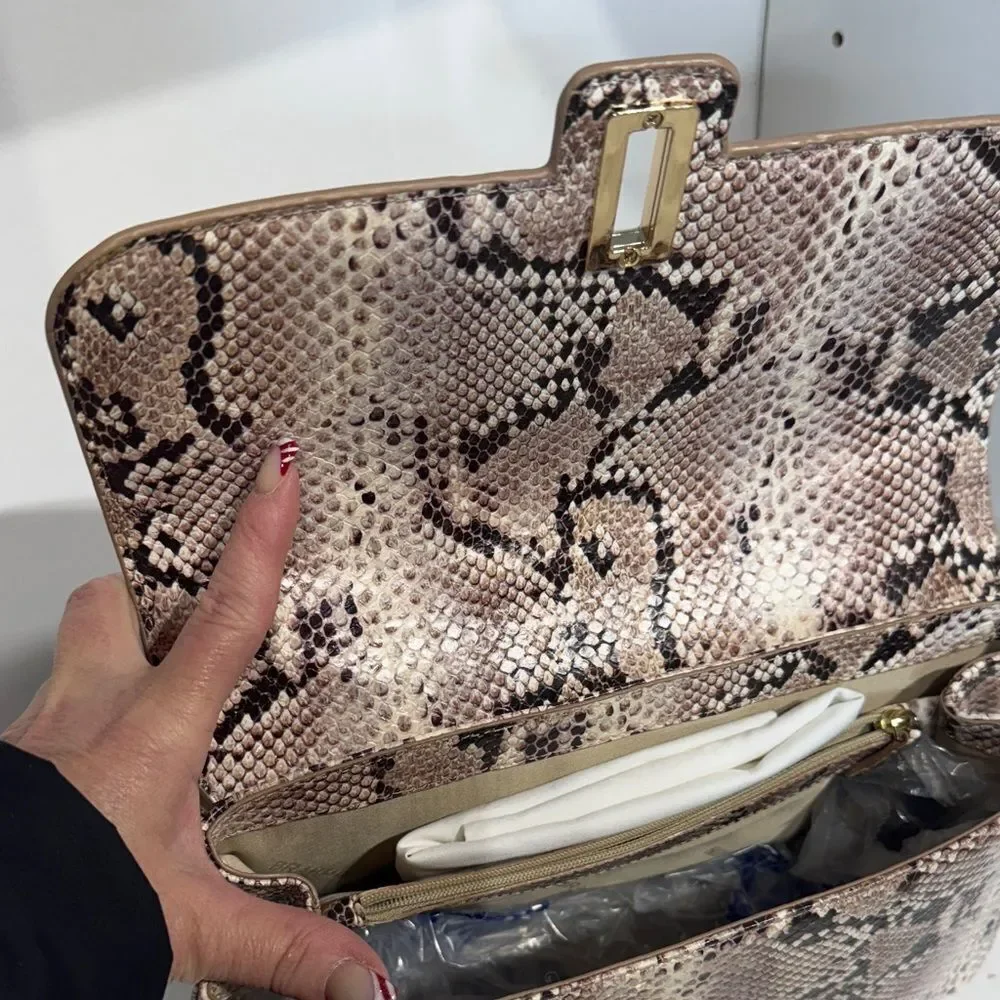 Brahmin Rosalie Snakeskin Crossbody Bag with Gold Chain